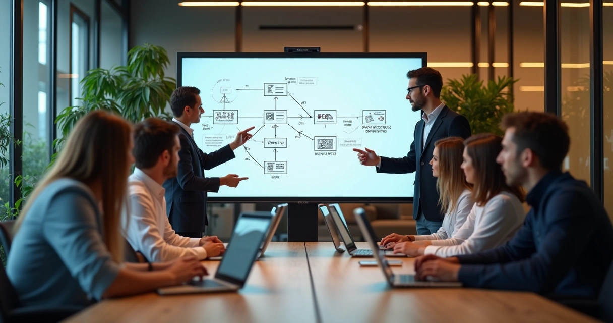 Equipe discutindo implementação BaaS em reunião de startup 