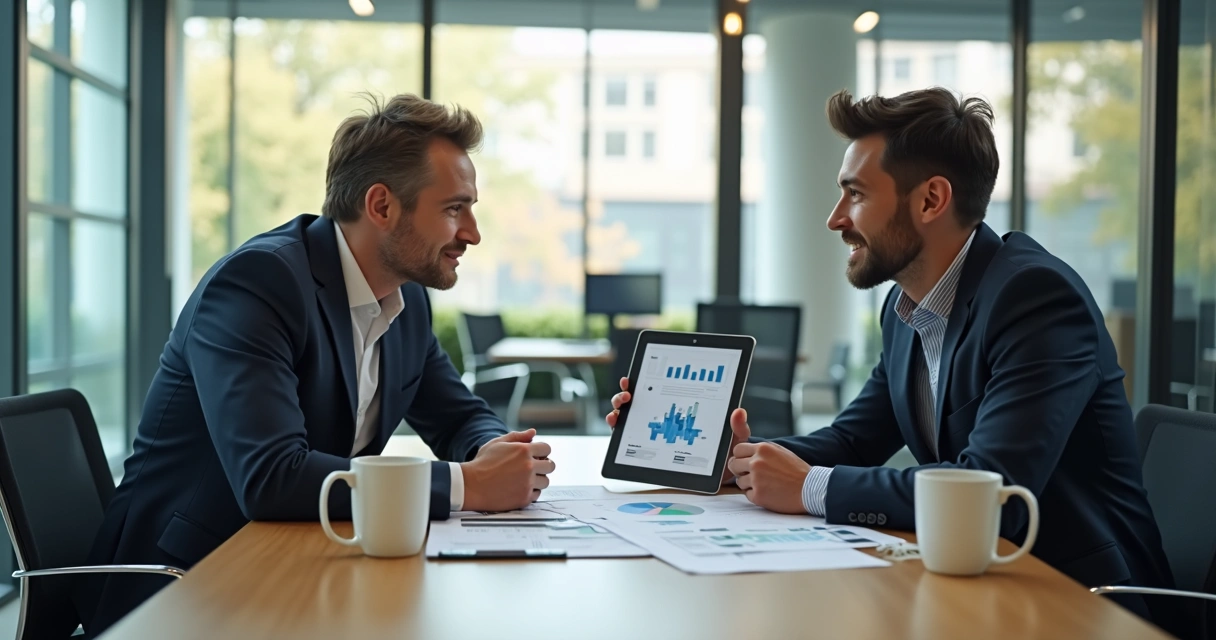 Angel investor and founder reviewing business charts 