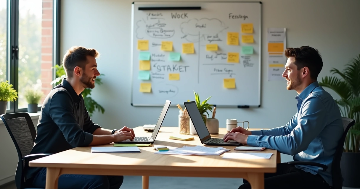 Founders conducting SaaS market research with laptops and charts 