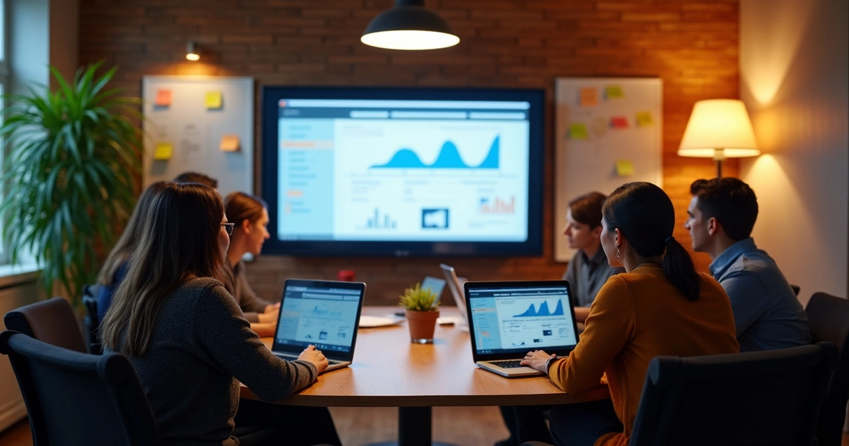 Startup team watching a live MVP demo for feedback 