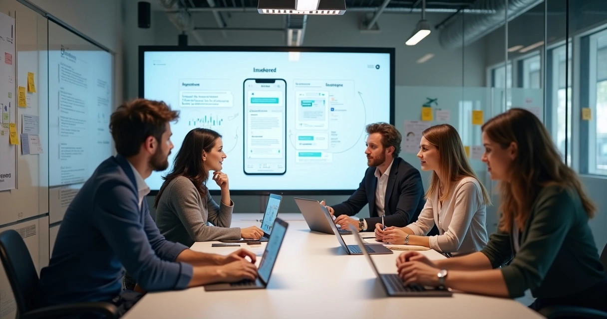 Equipe desenvolvendo aplicativo em ambiente colaborativo 