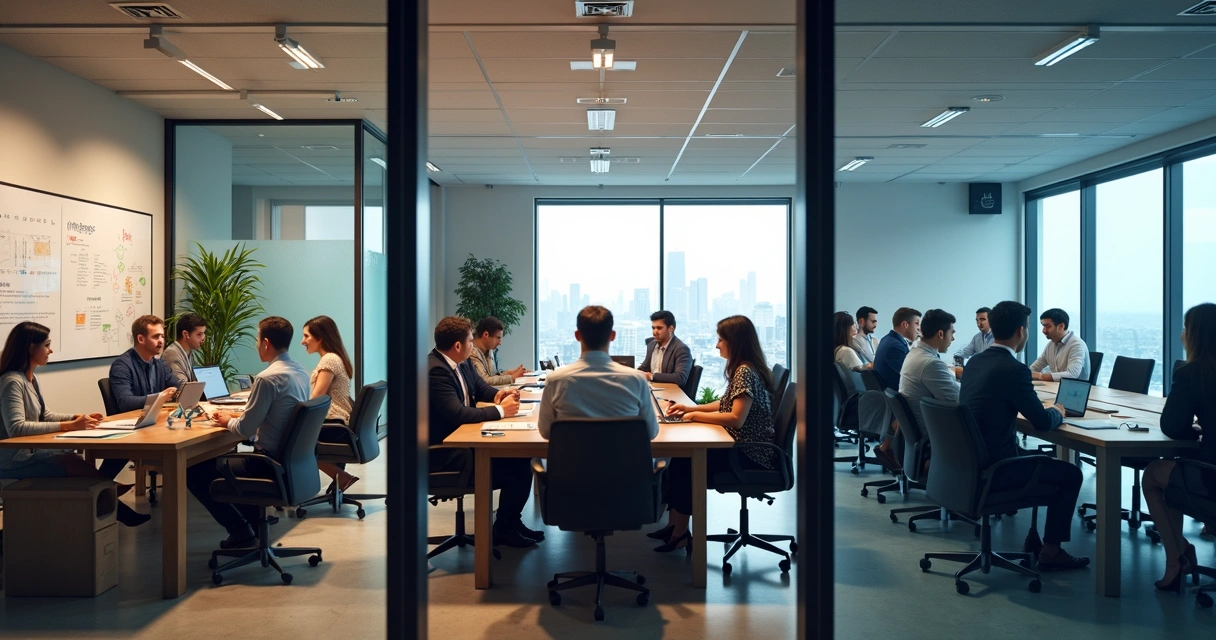 Comparação visual de startup, PME e grande empresa, cada uma em destaque