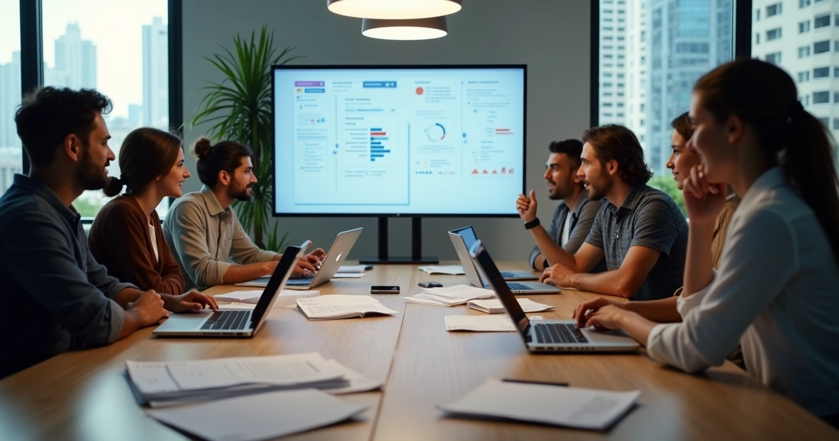 Reunião de startup de edtech preparando apresentação de pitch