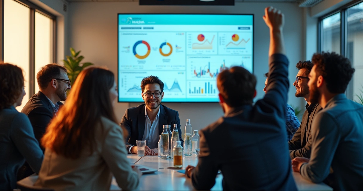 Startup celebrando lançamento de SaaS com servidor MariaDB 