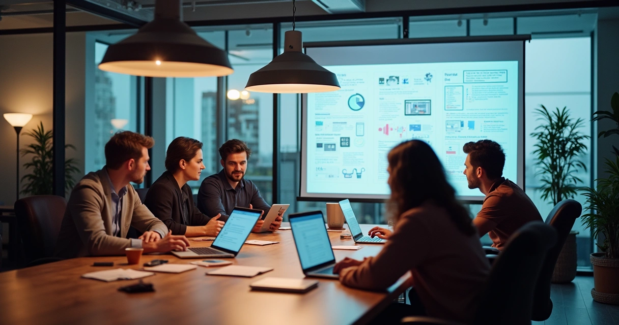 Equipe de startup trabalhando em estratégias de copywriting 