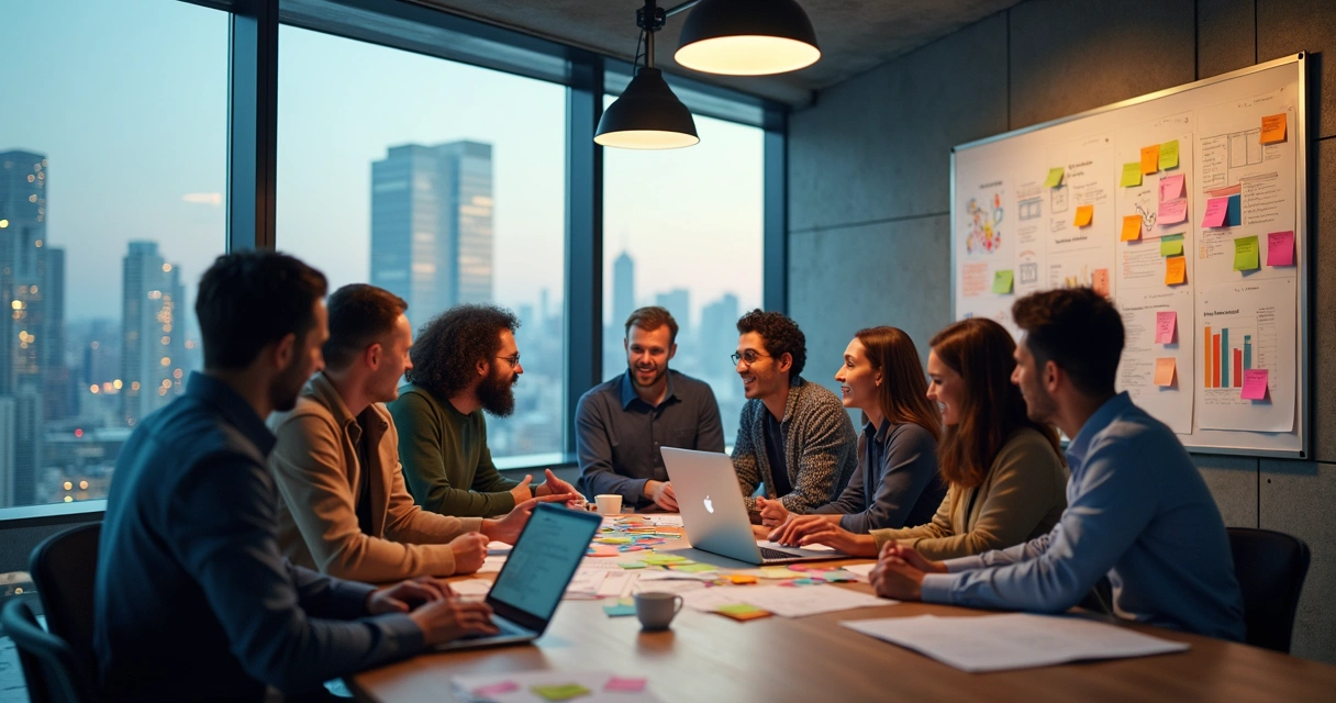 Startup team collaborating on technology project