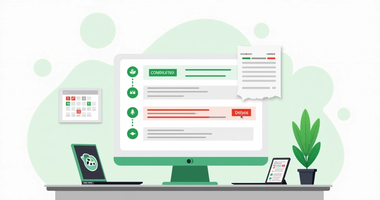 Painel mostrando status de tarefas e marcos em verde e vermelho 