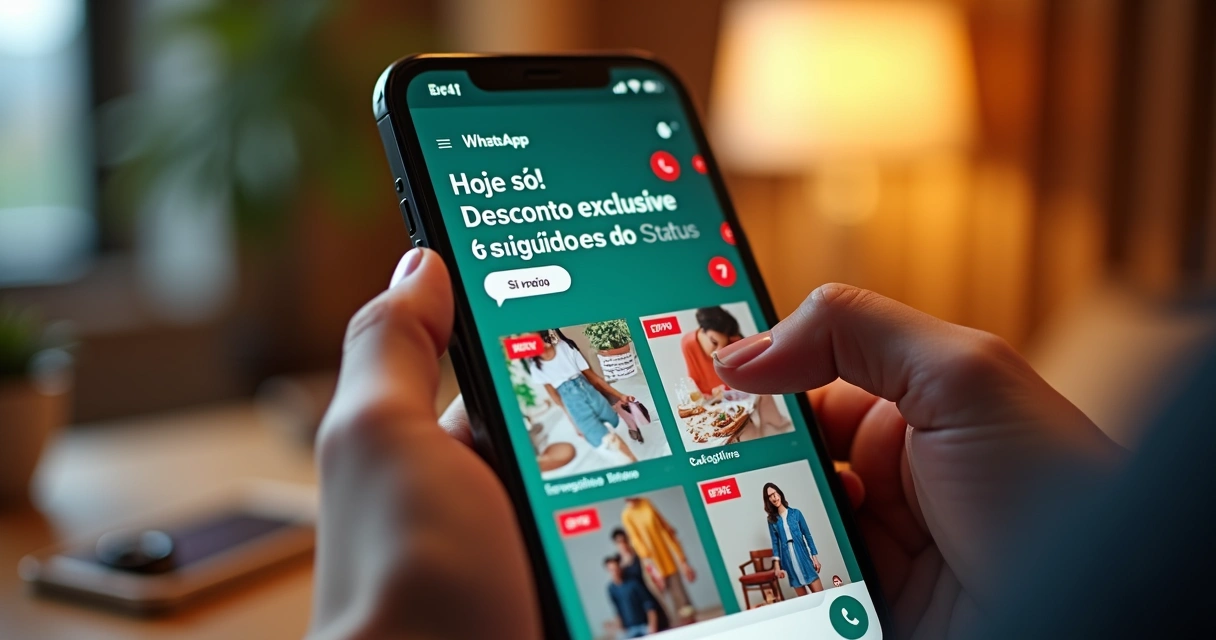 Status do WhatsApp anunciando promoção de produto físico com chamada para ação 