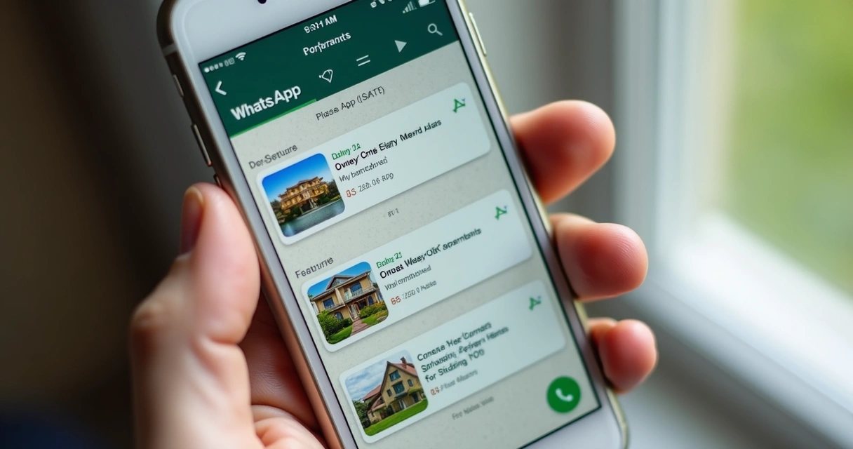 Status do WhatsApp mostrando imagens de imóveis à venda