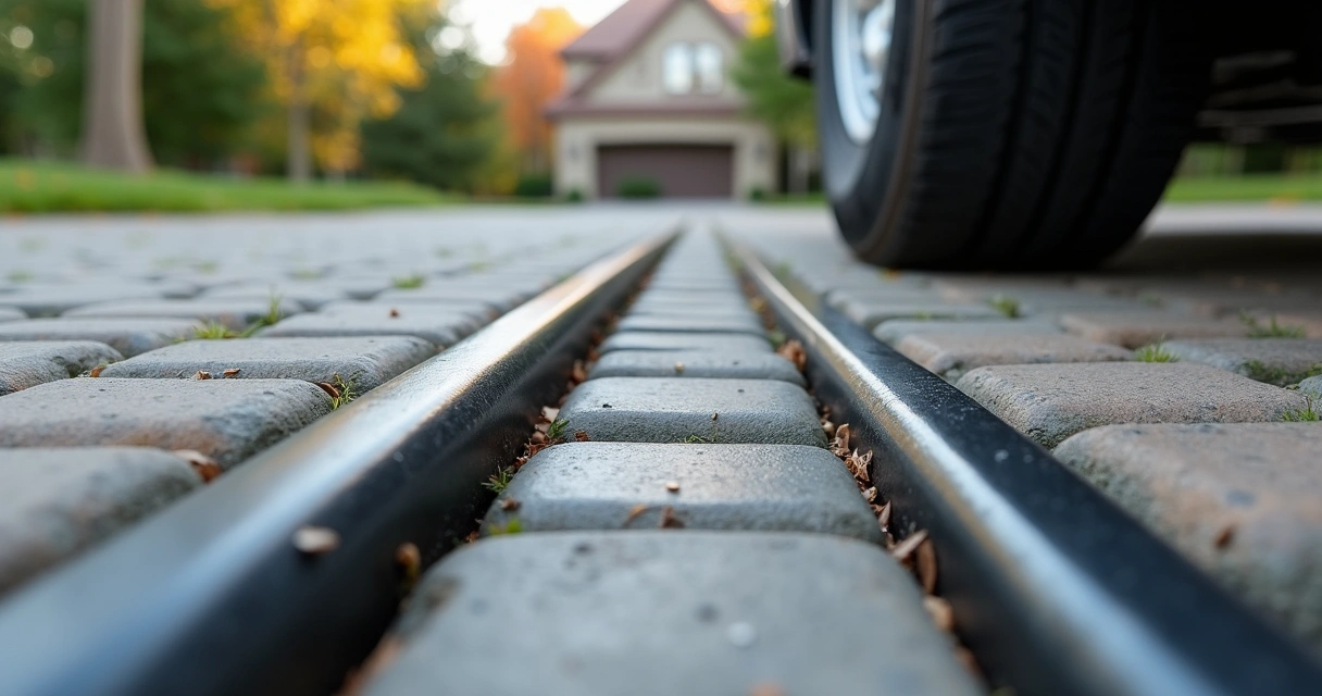 Steel edging supporting a vehicle driveway 