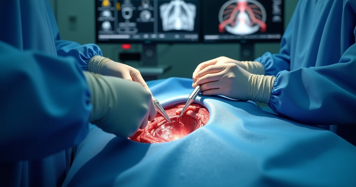 Procedimento de stent endovascular sendo colocado na aorta torácica 