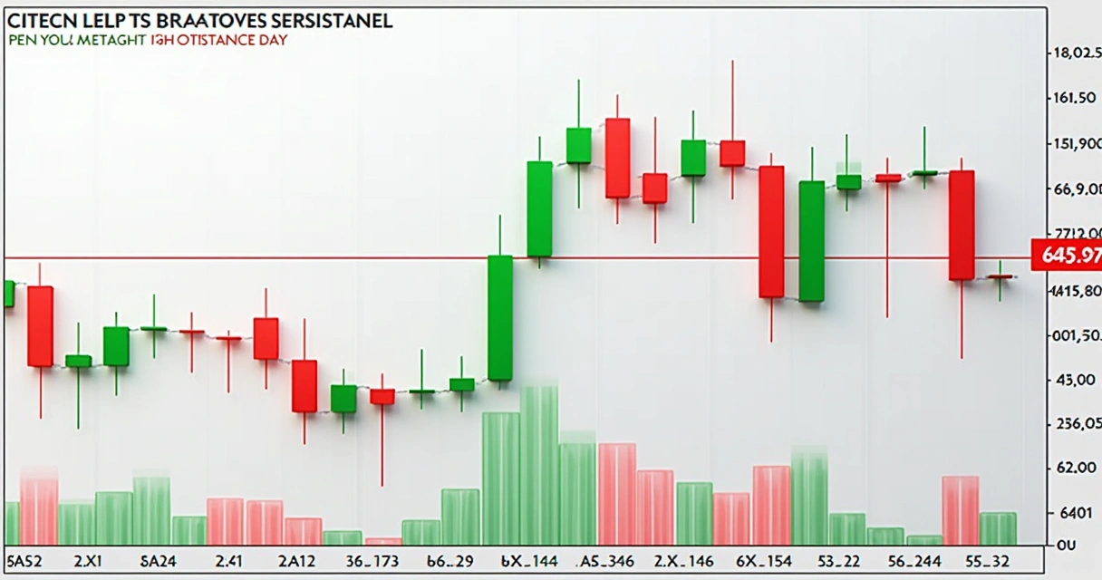 Stock chart with a clear breakout above resistance and volume bars below 