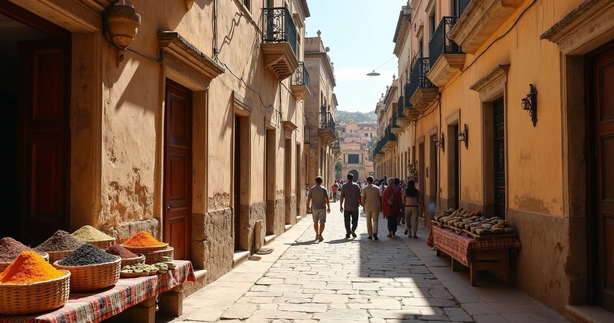 Ruas estreitas e históricas com arquitetura árabe 