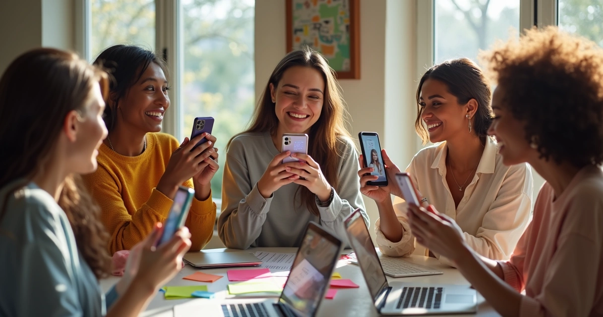 Mulheres gravando stories interagindo com seguidores 