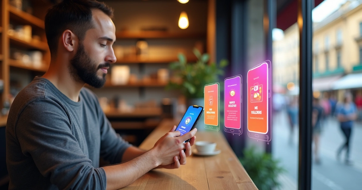 Comerciante usando stories interativos do Instagram para engajar clientes locais 