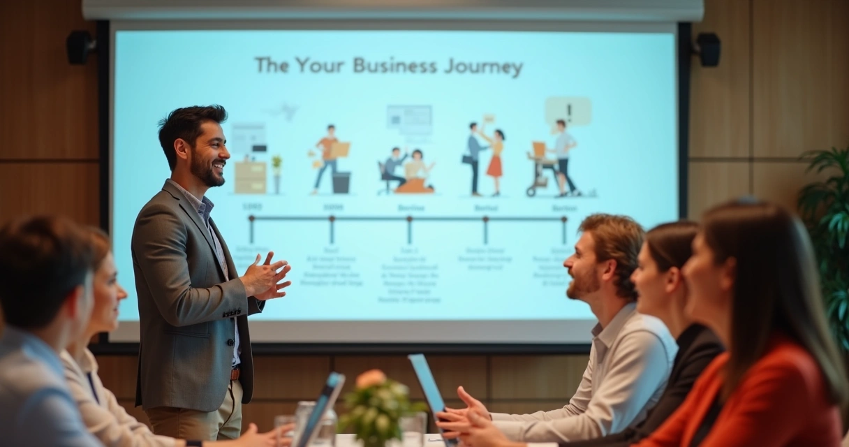 Pessoa contando história de vendas em apresentação digital