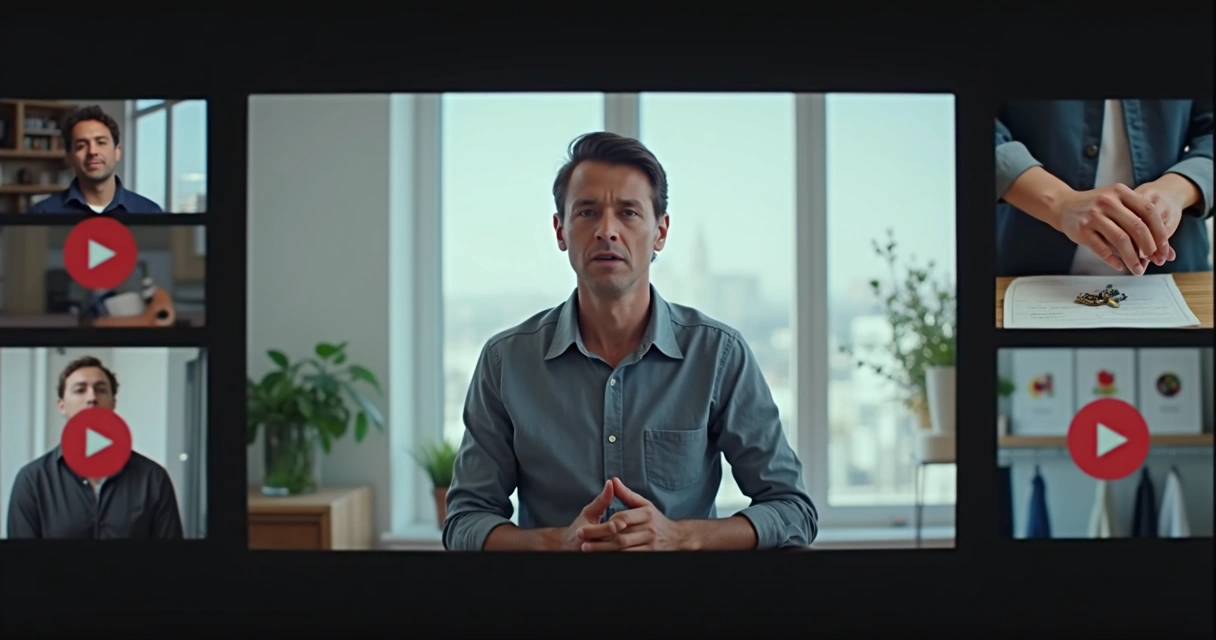 Montage showing vertical cuts extracted from a main video focusing on different moments 