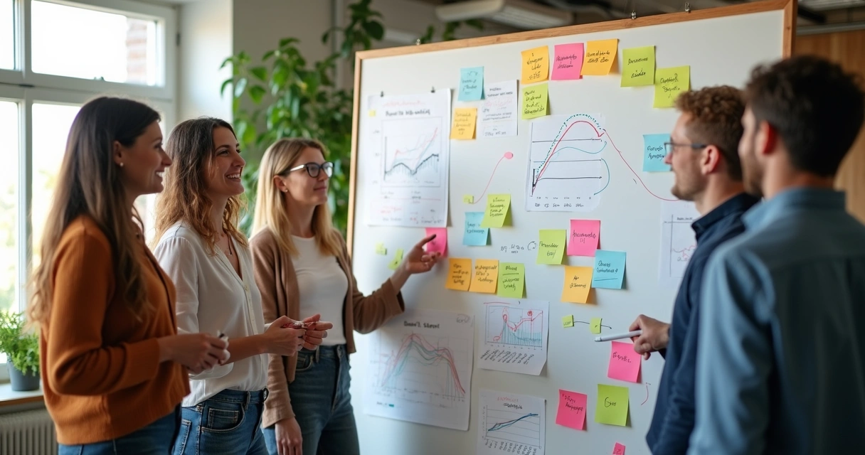 Lousa mostra fluxo de storytelling de dados. 