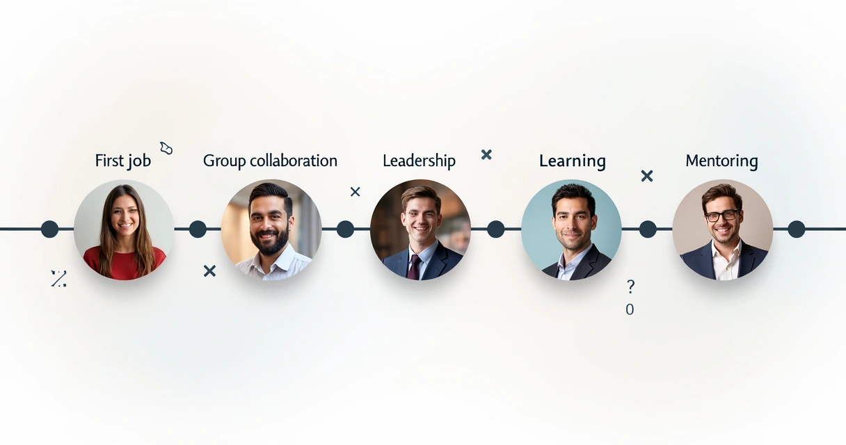 Linha do tempo com fotos pequenas mostrando trajetória profissional de alguém no LinkedIn