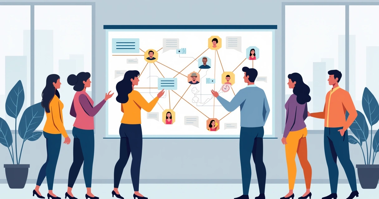 Equipe de marketing contando história em quadro digital