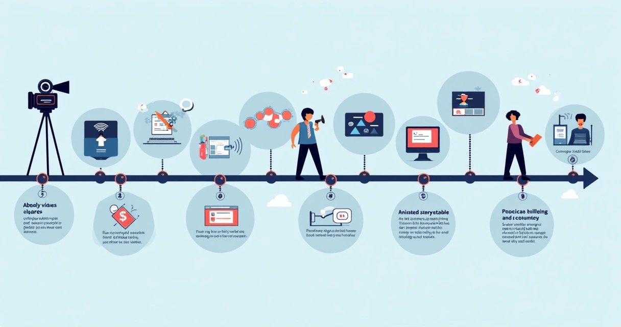 Linha do tempo visual mostrando recursos de storytelling para empresas 