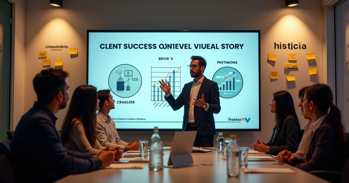 Apresentação com storytelling para cliente em agência digital
