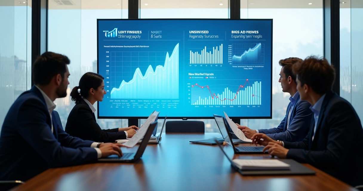 Executive team reviewing market intelligence and revenue data