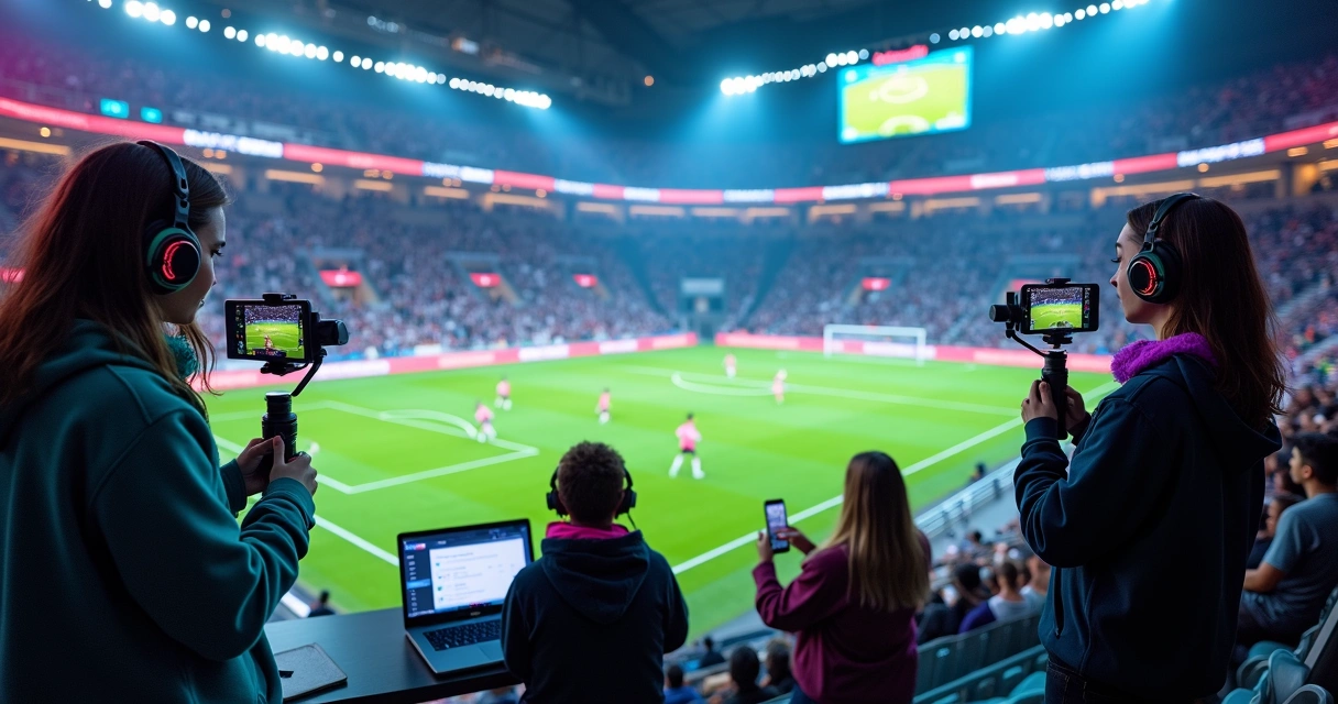 Streamers de futebol à beira de quadra iluminada por telas LED 