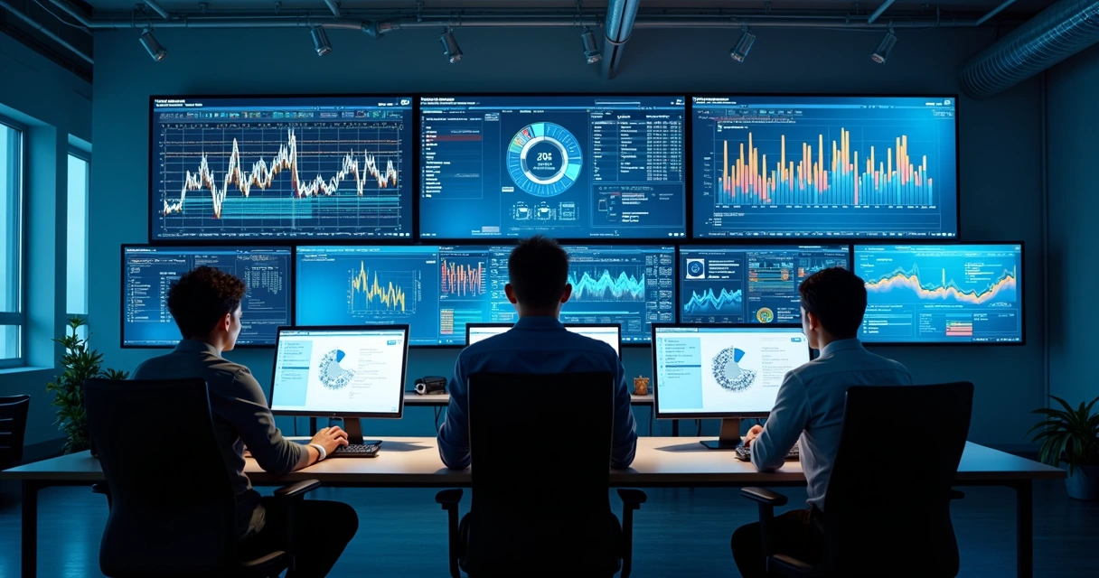 Fluxo de dados sendo analisados em tempo real em telas 