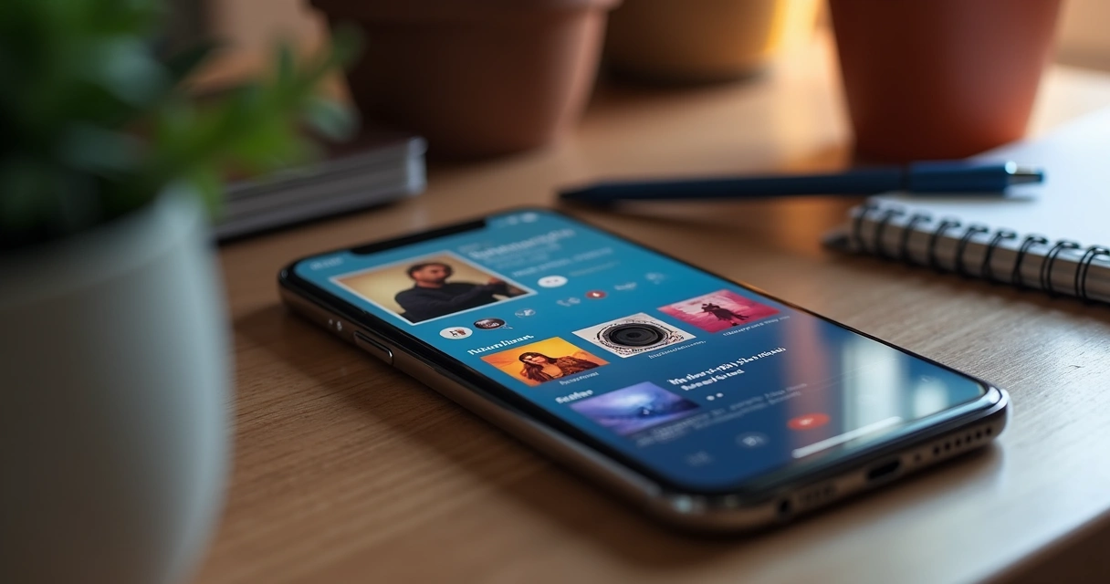 Tela inicial com novo widget de música exibindo capas de álbuns