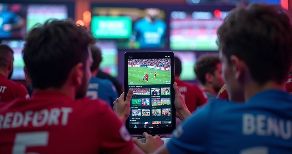 Plataforma de streaming de clube de futebol exibindo jogos e entrevistas 