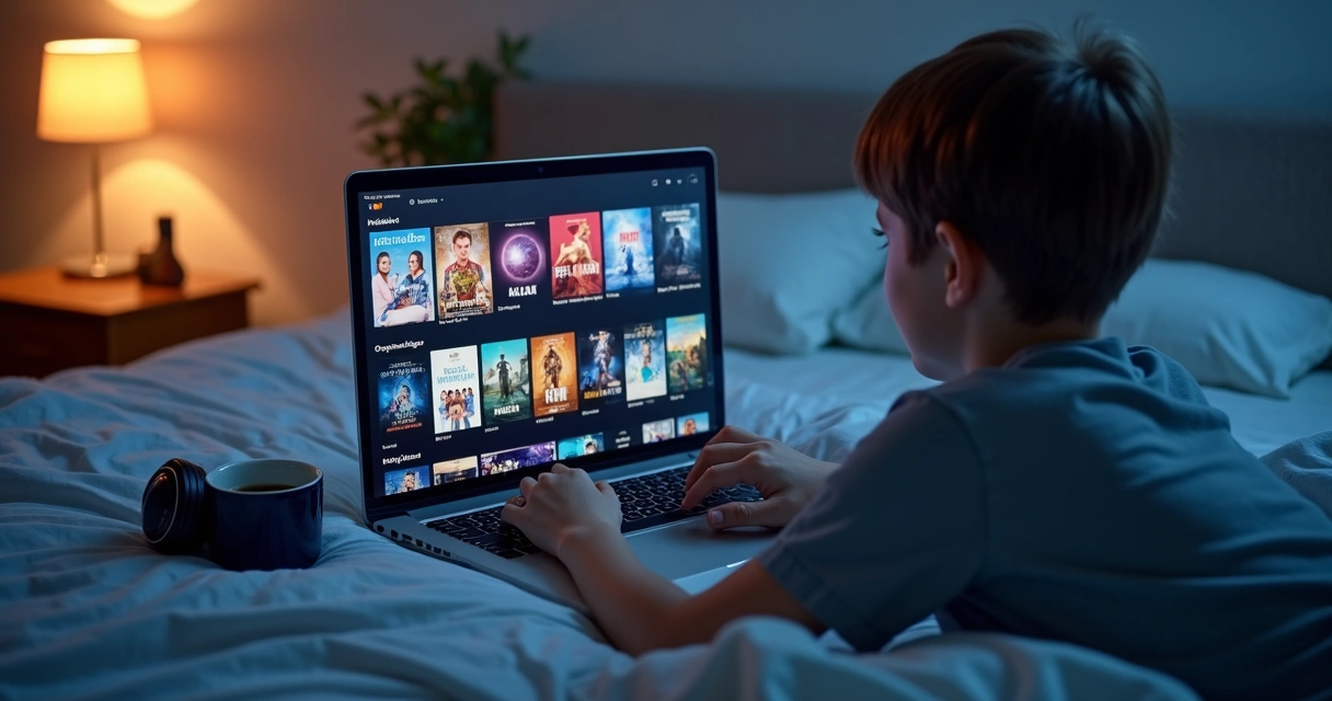 Pessoa escolhendo filme em plataforma de streaming no notebook