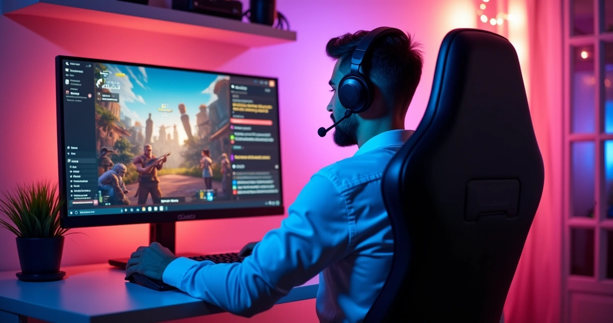 Homem jogando no computador com chat aberto e doações 