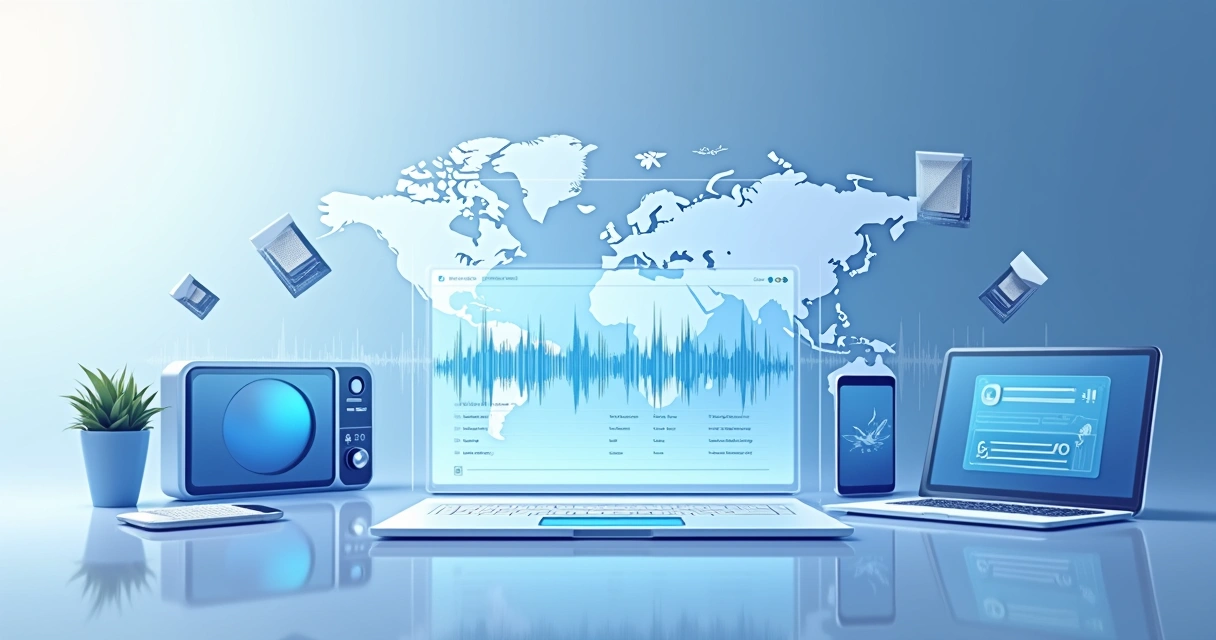 Interface de plataforma de rádio online com barra de transmissão em destaque