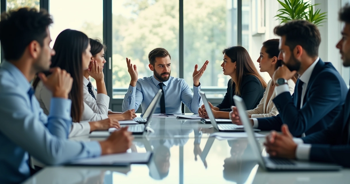 Business colleagues having a tense discussion in a meeting room 