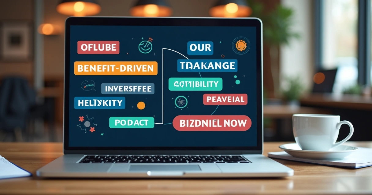 Laptop screen with strong ad headline and call to action