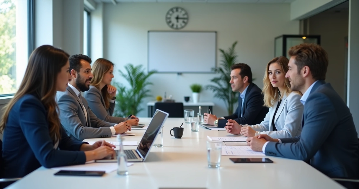 Hiring panel reviewing a candidate with score sheets and notes