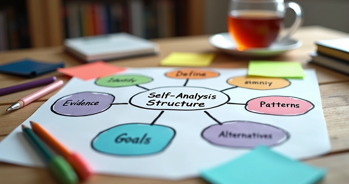 Mind map outlining steps of structured self-analysis process