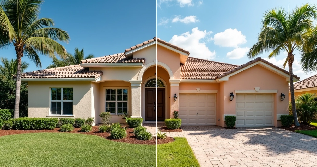 Stucco home in Orlando before and after exterior painting