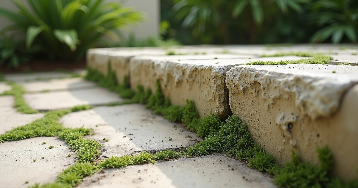 Algae and mold on stucco by Florida patio