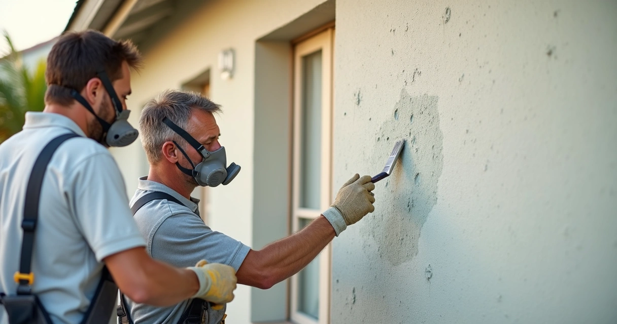 Exterior stucco wall repair and primer application Orlando
