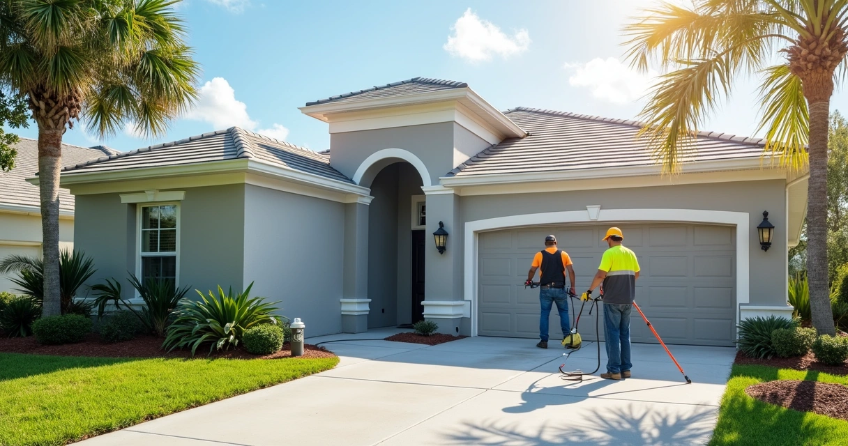 Stucco home exterior being prepped for painting in Orlando