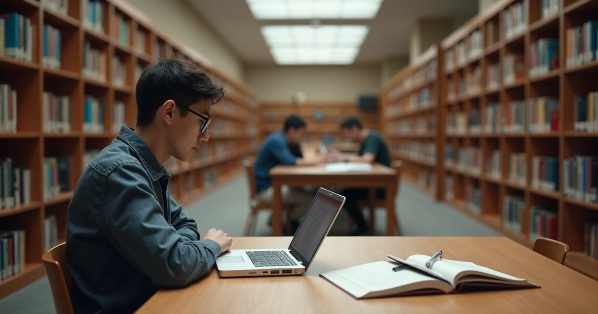 Student studying alone while peers collaborate nearby