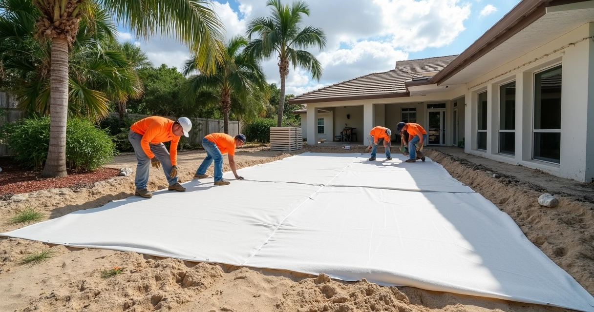Installation of geotextile fabric under paver base in Florida 