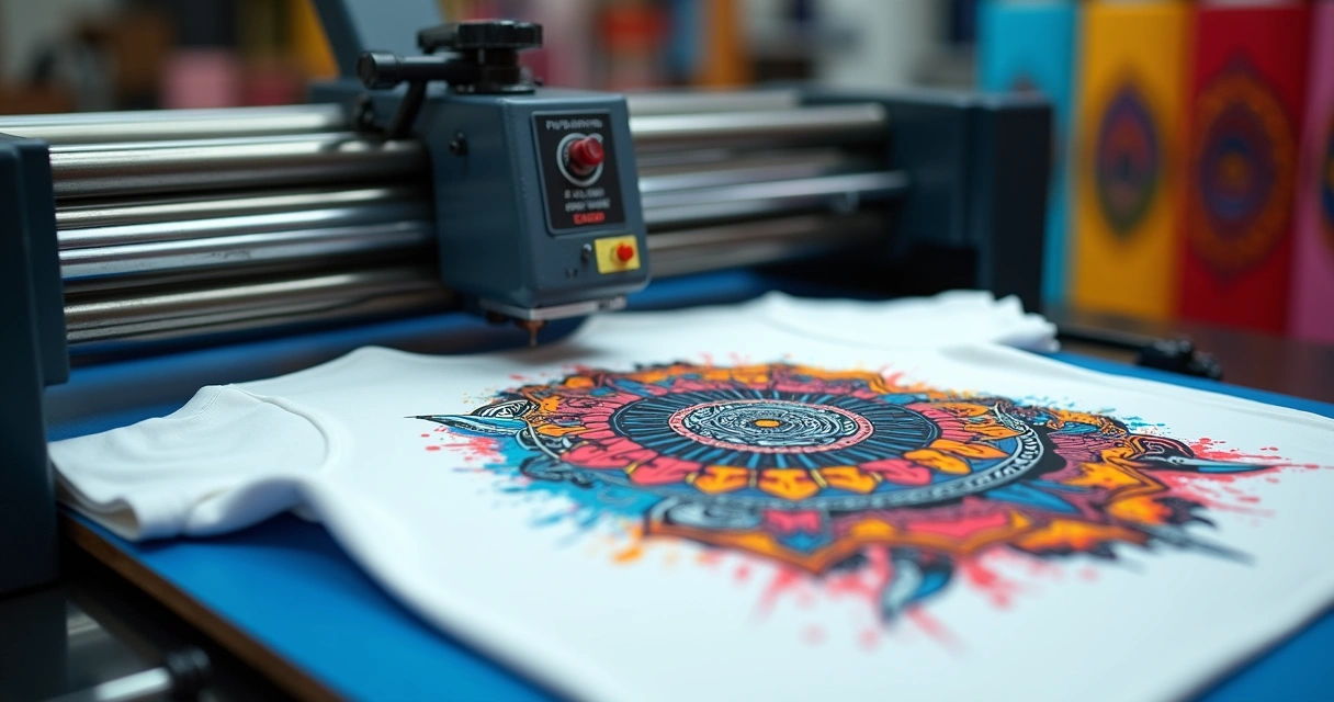 Camiseta sendo sublimada com cores vivas 