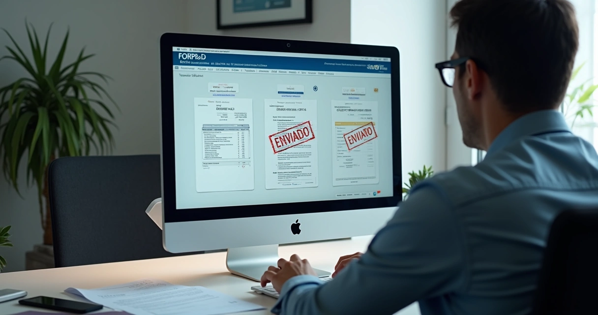 Profissional enviando documentos digitais através de sistema de submissão online do MCTI 