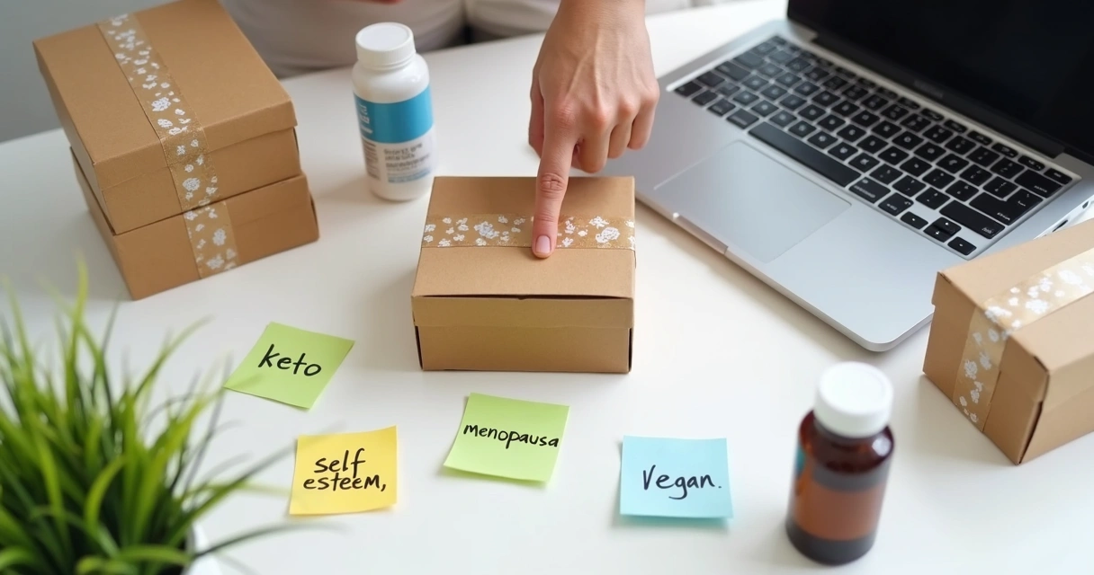 Seleção de diferentes caixas representando dietas e subnichos de emagrecimento