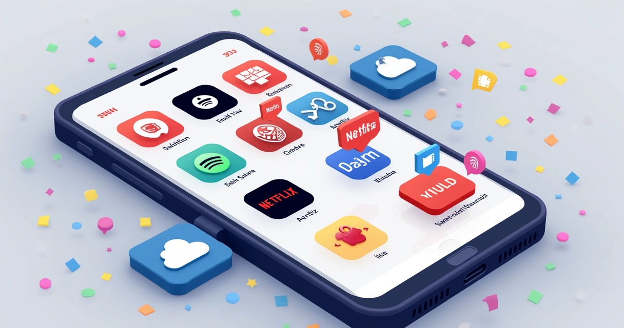 Assorted app icons representing streaming and subscription services 