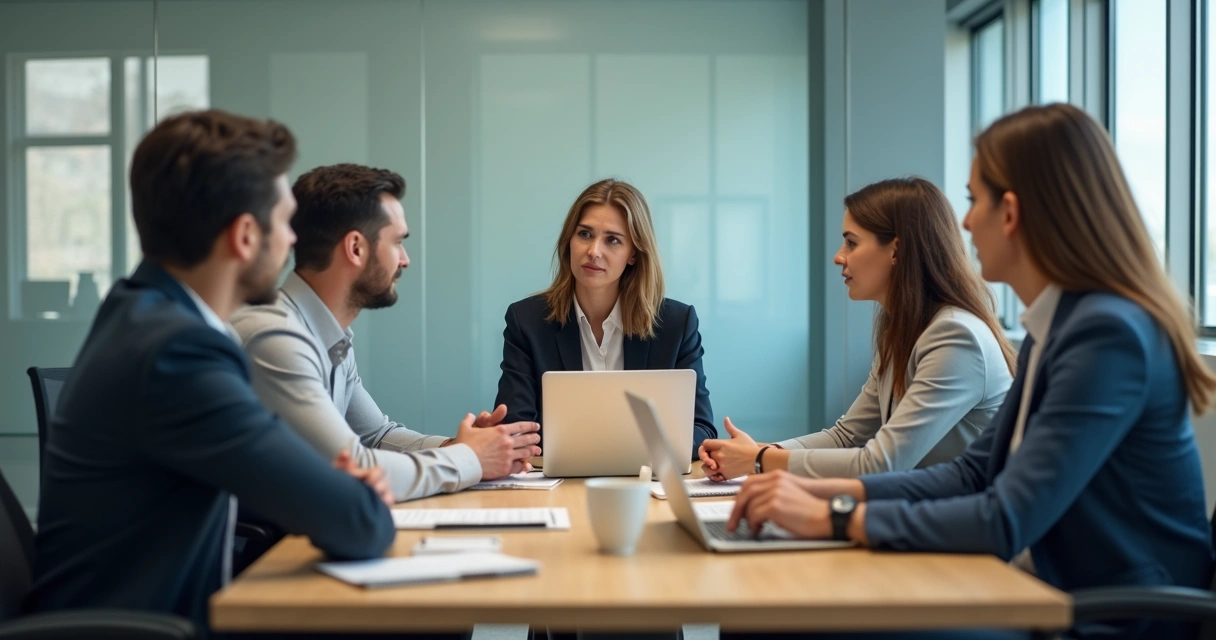 Coworkers in a meeting while one person looks dismissed