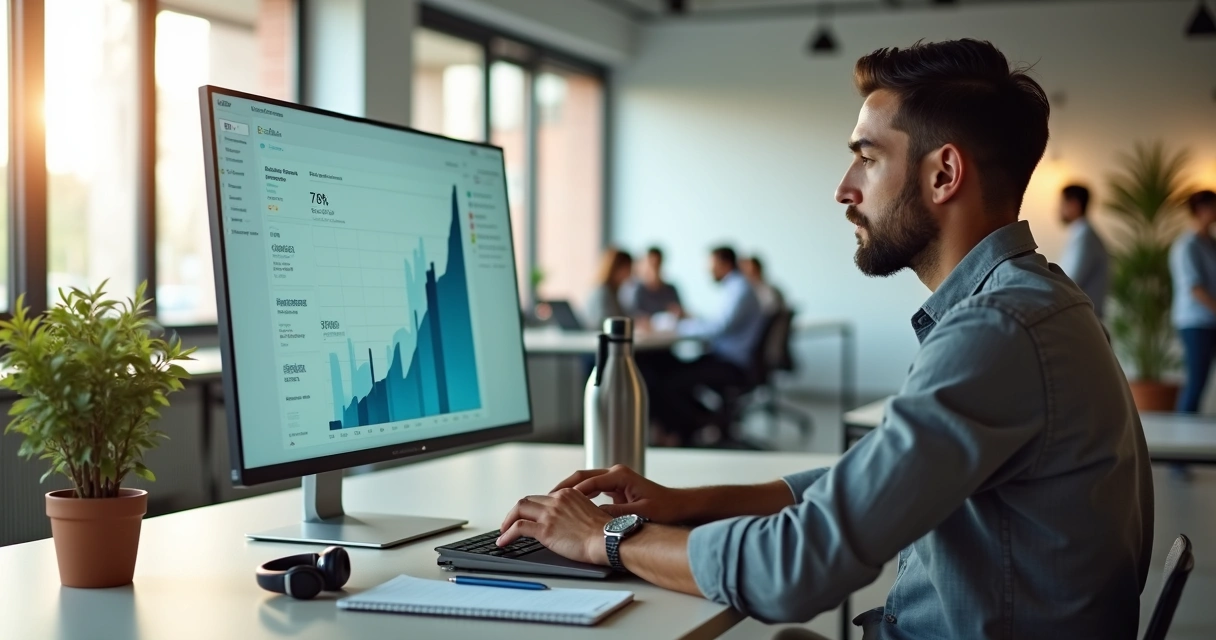 Professional in modern office surrounded by subtle symbols of influence and growth 